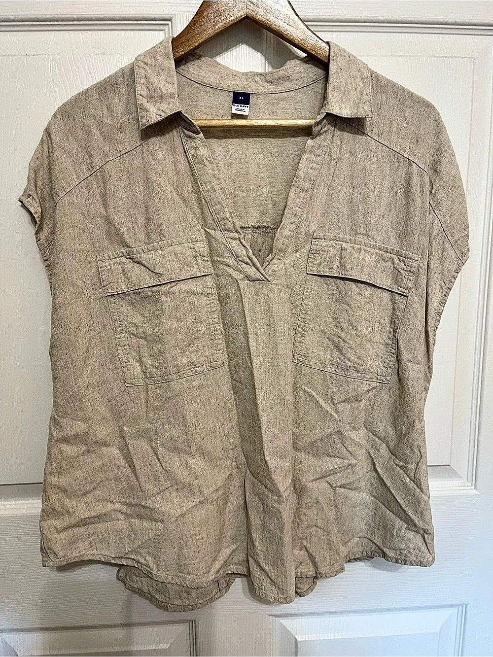 Old Navy Linen-Blend Utility Shirt Tunic Beige XL